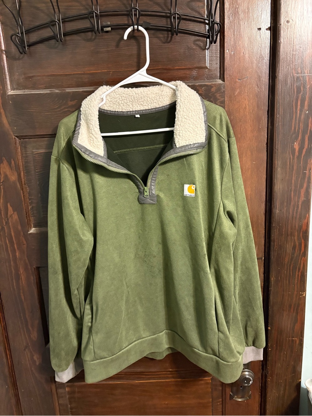 Carhartt Olive Green Sherpa Collar Quarter-Zip Pullover